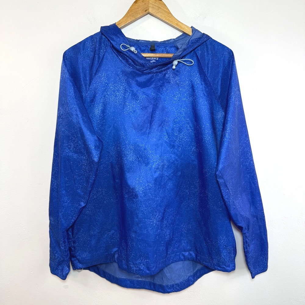 Brooks Running Hooded Windbreaker Jacket Blue Reflective Lightweight Women M
